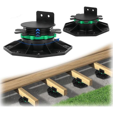 Lot de 24 supports de dalles de terrasse réglables et surélevés (de 4 cm à 6 cm), avec anneau de fixation pour une stabilité maximale, base de fondation de terrasse (1/4)