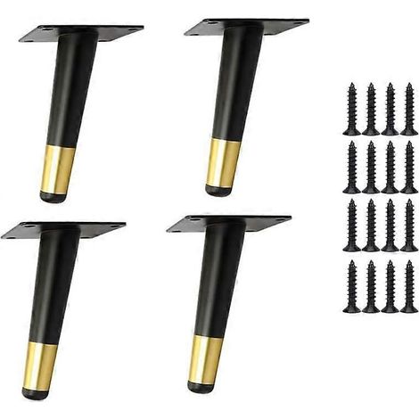 Verstellbare Schrankfüße, 10 cm hoch, 4er-Pack moderne Metall-Schrankfüße, robuste Ersatz-Möbelfüße, abgewinkelte, konische Bettfüße für Sofas – 10 cm hoch – Schwarz und Gold