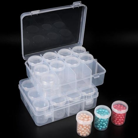 Boite Diamond Painting Rangement, 2 Pcs Boite Transparente avec 12 Pots, Boite Plastique Compartiment, Boîtes de Stockage avec Cloison Amovible, pour Perles, Broderie, Ongles (1/5)