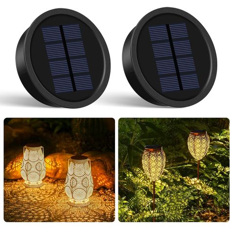 Lot de 2 panneaux solaires de rechange de 8,2 cm de diamètre pour lampe de jardin avec panneau solaire de 800 mAh, LED blanc chaud, couvercle de rechange pour lampes solaires, lampes (1/5)