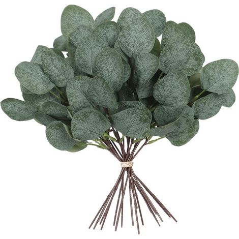 30 ramas artificiales de eucalipto – hojas de imitación de dólar de plata, adecuadas para ramos de novia, arreglos florales, decoración de mesas y decoración del hogar.