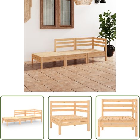 The Living Store Salon de jardin 3 pcs Bois de pin massif - Salon De Jardin - Mobilier De Jardin - Set De Salon De Jardin - Meubles En Bois - Bois De Pin (1/5)