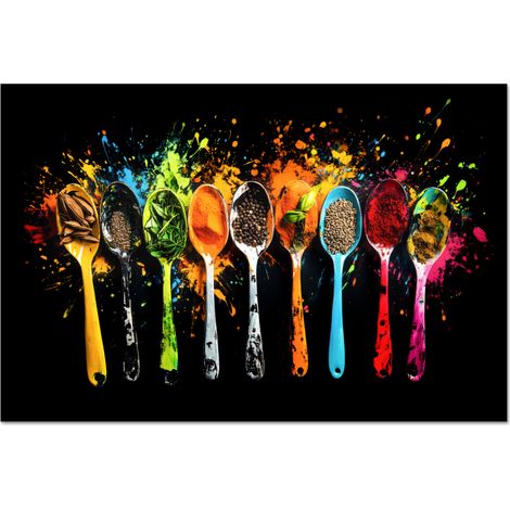 CRÉDENCE DE CUISINE Cuillères - Épices - Moderne - Graffiti - Peinture - Coloré 80x55 (1/5)