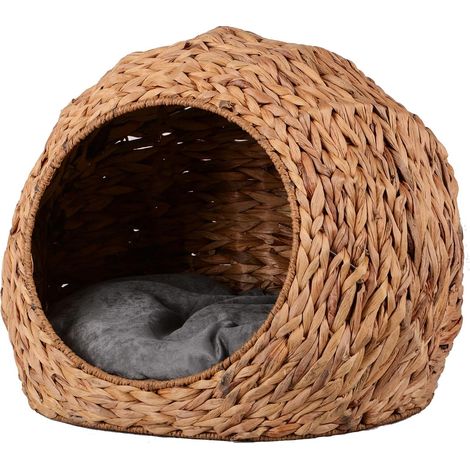 1 - Panier pour chat - Panier pour chien - Lit douillet avec coussin amovible - Repos confortable pour animaux - Intérieur moderne - Naturel - 55x42cm (1/4)