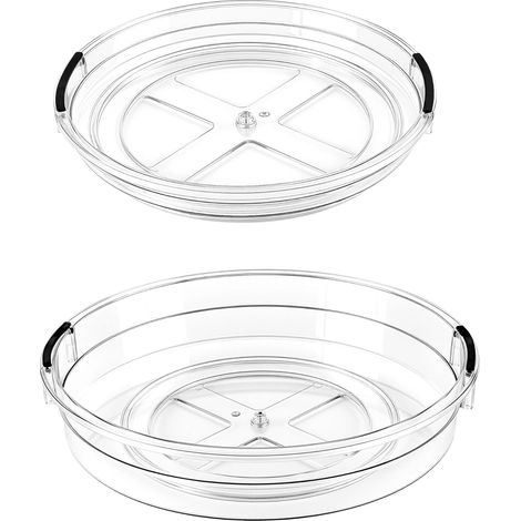 Lazy Susan Lot de 2 organiseurs de plateau tournant, Ø 30 cm et Ø 23,5 cm, transparent, en PET pour cuisine, salle de bain et coiffeuse (1/5)