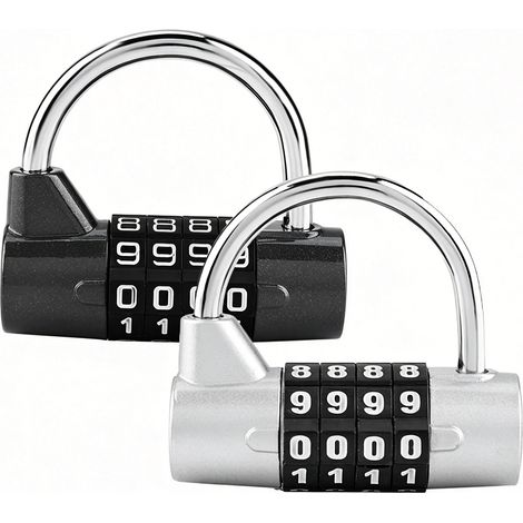 Lot de 2 cadenas à combinaison à 4 chiffres - Cadenas avec code numérique pour la gym, le rangement et le rangement