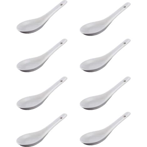 Ensemble de 8 cuillères à soupe en céramique, cuillères à soupe en porcelaine, cuillère moka, cuillère à trempette (blanche)