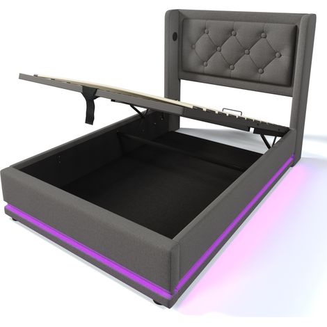 Polsterbett mit Stauraum 90x200 cm grau mit LED, USB und USB-C MODENUIT (1/5)
