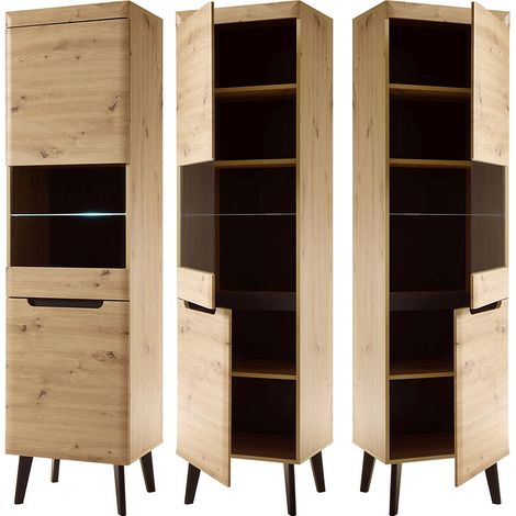 Standvitrine inkl. LED- Beleuchtung TIROL-61 in Eiche Artisan, Absetzung Schwarz B/H/T 53/197/40 (1/5)