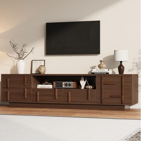 Meuble TV avec rangement 180 x 40 x 45 cm MDF brun foncé, pour téléviseur 75 pouces - CHICFURN (1/5)