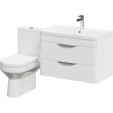 Bergen Gloss White 800mm Wall Mounted 2 Drawer Vanity Unit and Open Back Toilet Suite (1/5)
