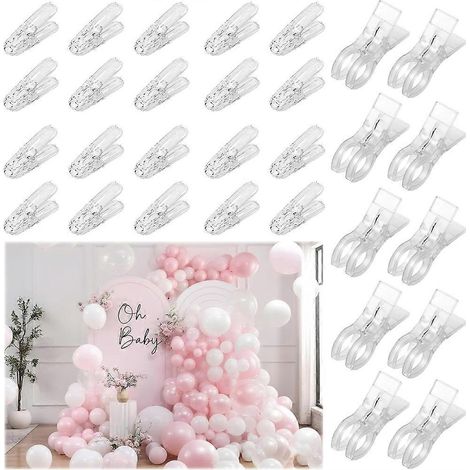 Set mit 30 Ballonbogenclips – 10 große 8,9 cm Clips für Hintergründe und 20 kleine, stabile 6,1 cm transparente Clips für Ballonsets (1/5)