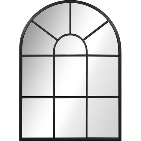 Miroir mural décoratif 50x70cm en métal, style fenêtre, noir moderne, idéal pour salon, chambre ou entrée. (1/5)