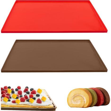 2 Pieces Baking Mat, 30.5 x 25.8 x 1 cm Silicone Baking Mat, Oven Permanent Baking Mat, Baking Utensils, Silicone Baking Mould Underlay, Cookies Baking (Red, Chocolate) (1/5)