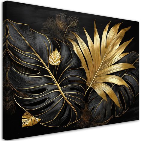 Quadro su tela, Foglie di monstera oro e nere - 120x80 (1/3)