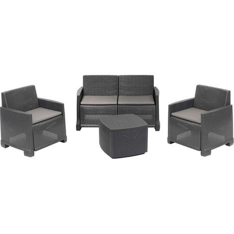 TrAdE Shop Traesio - Set Salotto Como Effetto Rattan Intrecciato Con Divano Poltrone Tavolino Contenitore - Antracite (1/3)