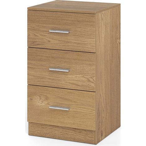 COSTWAY Nightstand Modern Bedside Table with 3 Storage Drawers Natural