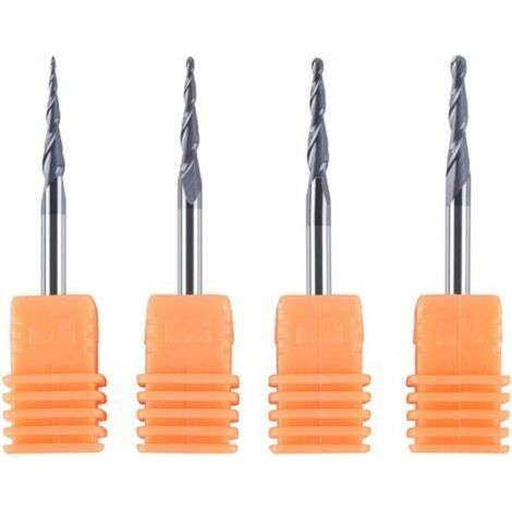 Lot de 4 fraises à bout conique en carbure CNC avec pointe R0,25 1,0 - Pour gravure (1/5)