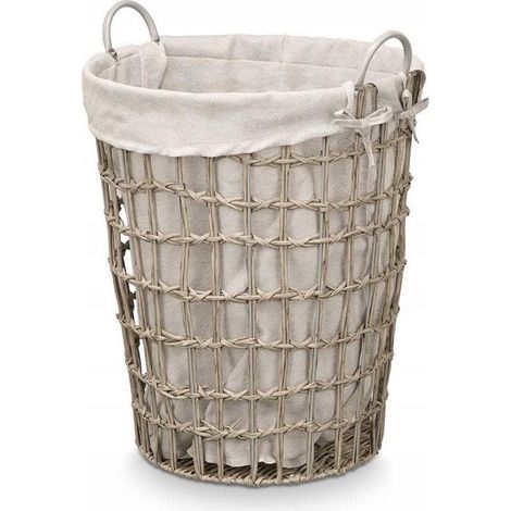 Kipit Cesta de ropa redonda gris y natural 43 x 46 cm
