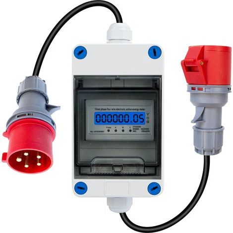 Compteur électrique mobile, triphasé 16 A 400 V, compteur électrique numérique mobile avec prise et fiche CEE 5G 2.5, compteur numérique mobile avec câble aux deux extrémités, adaptateur de prise pour (1/5)