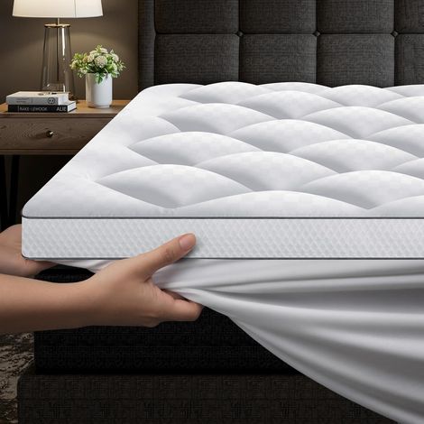 Mattress Topper 160 x 200 cm Terry Granule Mattress Protector, 1000 GSM Hypoallergenic Mattress Topper with Extendable Cap (1/5)