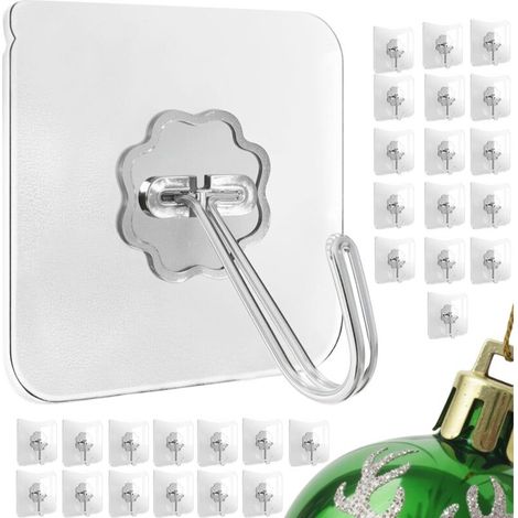 50 Pièces Crochet Adhésif, Transparent Pour Accroche Salle de Bain 15kg (max), Crochet Adhésif pour Maison, Cuisine, Salle Bain,Serviettes, Peignoirs et Vêtements