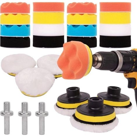 Kit de polissage pour voiture 25 pièces - Tampon de polissage pour perceuse M10/M14, visseuse sans fil et polisseuses - Différents niveaux de lissage (1/5)