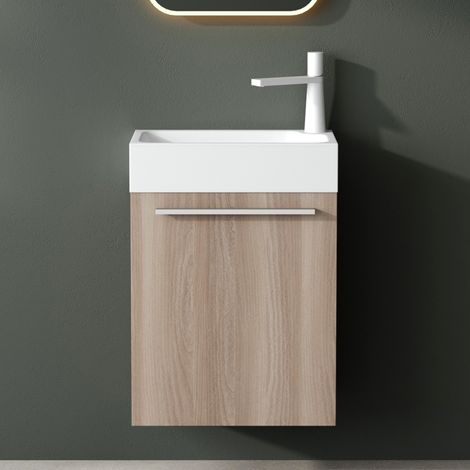 Mai & Mai Meuble de Salle de Bain Chêne Blanc Clair 46cm Meubles de Salle de Bain Suspendu avec Vasque (1/5)