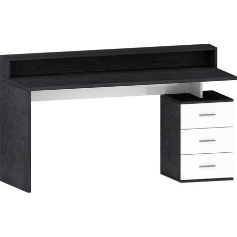 Bureau Svevo, Bureau avec plateau, Bureau polyvalent, Bureau gain de place multi-positions, 160x60h90 cm, Blanc et Ardoise (1/5)