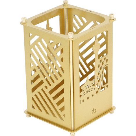 Goldfarbener Stiftehalter aus Metall mit Peking-Motiv, verchromte rechteckige Flächen, zum Selbermachen für Büro, Schule oder Zuhause (1/5)
