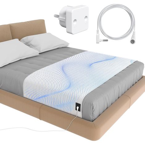 Tapis de mise à la terre pour lit, 95 % coton biologique + 5 % fibre d'argent pure, idéal pour le sommeil, l'énergie, le soulagement de la douleur, l'inflammation, l'équilibre – 4,5 m de câble (1/5)