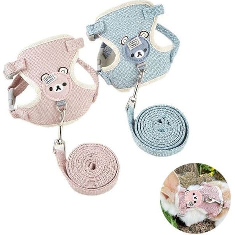 Lot de 2 laisses réglables pour lapins, accessoires pour lapins, laisses pour lapins, harnais pour petits chiens, harnais-gilet rembourré et réglable pour animaux de compagnie (1/5)