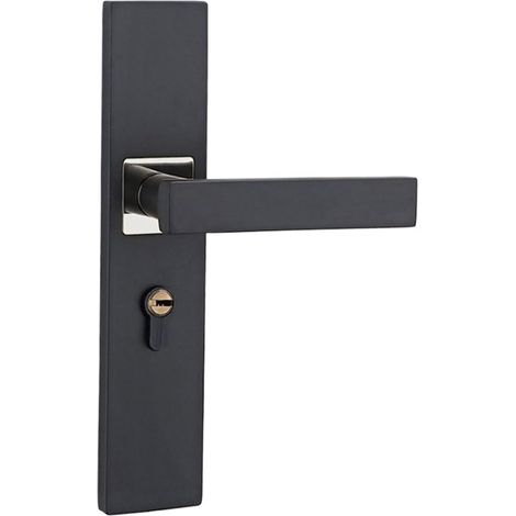 Manilla de cerradura, cerradura de puerta de madera para dormitorio, cerradura interior silenciosa (Negro/Plata) (1/3)