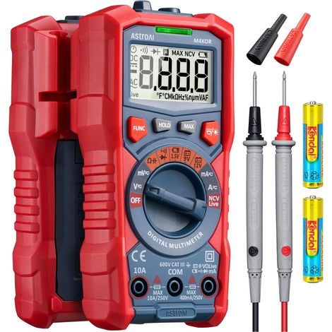 Multimètre Numérique TRMS 4000 Points NCV, Testeur Electrique, Ohmmètre Voltmètre Automatique, Testeur de Tension AC/DC, Courant AC/DC, Résistance, Continuité, Diode, Capacitance (1/5)
