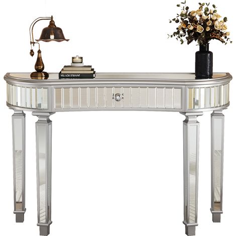Console table a mezzaluna specchiata 120 cm grigio argento MODENUIT (1/5)