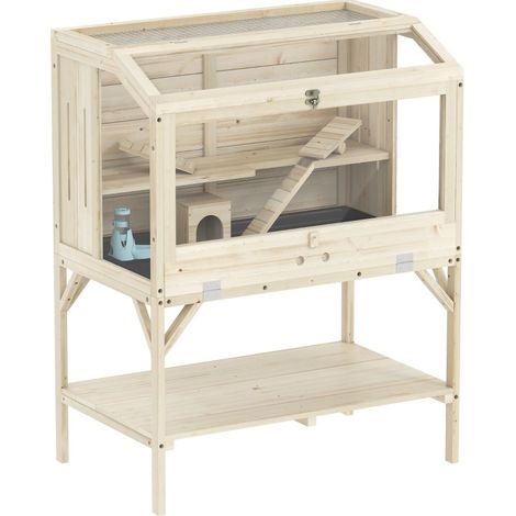 Gabbia per criceti a 2 livelli con spazio contenitore 84 x 53 x 110 cm in legno naturale HOMVRA (1/5)