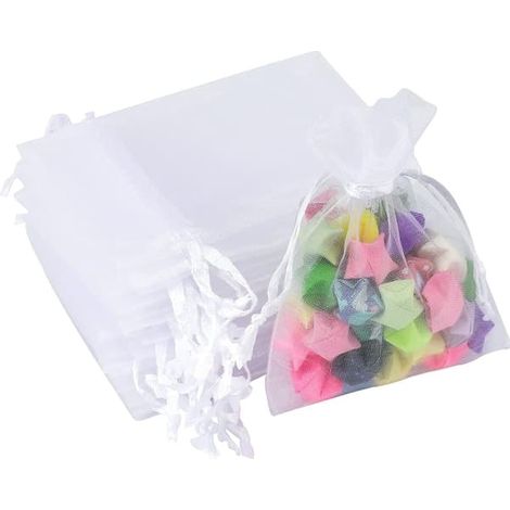 Sachets en organza blanc pour cadeaux - Petits sachets en organza 7 x 9 cm, lot de 50 pochettes à bijoux de mariage - Sachets en maille transparente pour mariage, Noël, anniversaire (1/4)