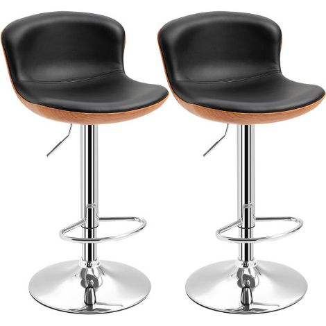 Lot de 2 tabourets de bar pivotants à 360° et réglables en hauteur  avec dossier et repose-pieds, en simili cuir, noir (1/5)