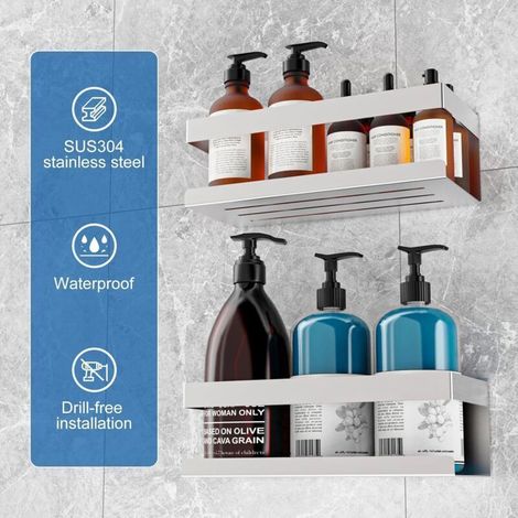 Duschablage ohne Bohren, 2 Stück, Edelstahl SUS304, Duschablage, Badezimmerregal für Duschgel und Shampoo (Silber - 2 Stück) (1/4)