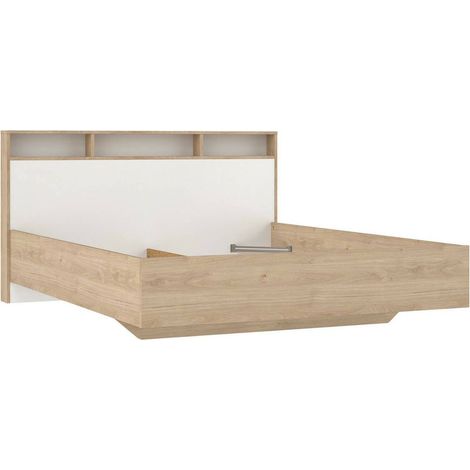 Dmora - Letto matrimoniale Charlene, Sommier per camera da letto, Giroletto per stanza, Struttura porta materasso, 216x170 h1 cm, Rovere e Bianco