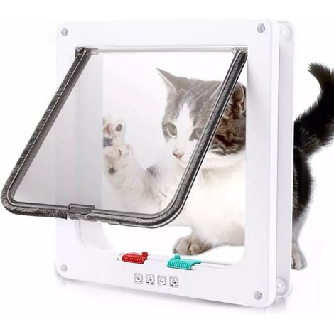 Porte pour chat, porte pour chat magnétique à quatre voies, peut ouvrir la porte pour chat du tunnel, peut contrôler les chiens ou les petits animaux peuvent être verrouillés, M 1919,75,3 cm (blanc) (1/2)