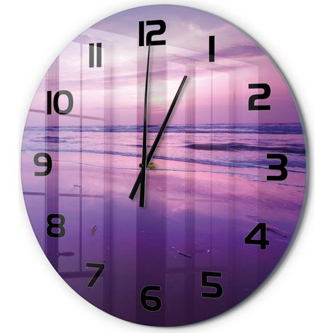 Horloge Murale Ronde Chambre Silencieuse en Verre Sans Tic-Tac Design Moderne Mer au coucher du soleil fi 60 cm (1/5)
