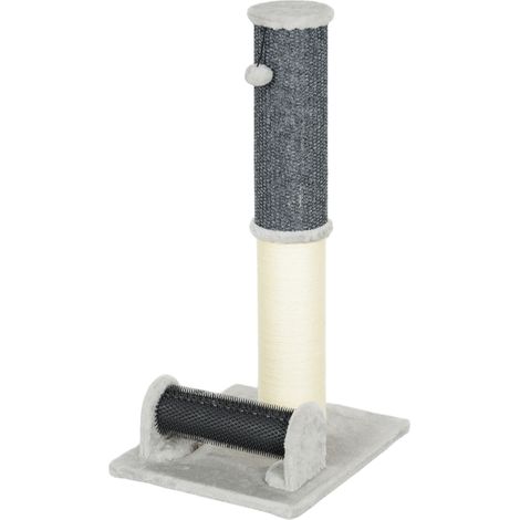 Griffoir pour chat en sisal avec brosse autonettoyante et balle jouet, 40 x 48 x 85 cm, gris et crème (1/5)