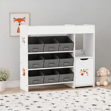 Rangement Enfant Ouvert 9 Bacs Amovibles Structure MDF Montage (1/5)