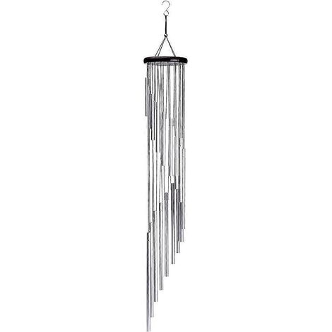 Carillon éolien, carillon de jardin, 18 tubes et crochets en métal argenté pour la décoration extérieure de terrasse et d'intérieur (1/5)