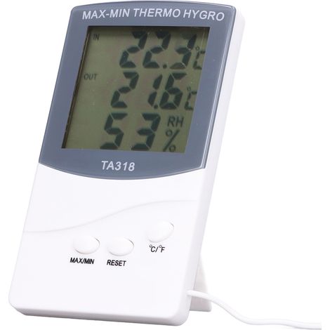 Thermomètre numérique intérieur/extérieur, humidité relative de 25 % à 98 %, plage de température de -50 à 70 °C, avec sonde et grand écran. (1/5)
