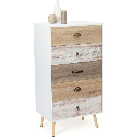 Idmarket – Chiffonnier scandinave 5 tiroirs 60x40 cm – Pieds en pin massif – Design vintage – Rangement optimisé pour chambre moderne