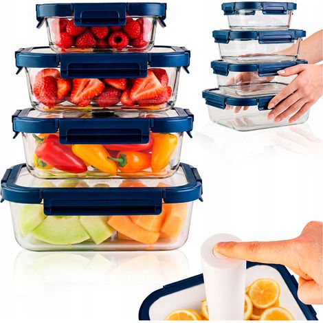Set – 4 rechteckige Glas-Vakuumbehälter (1x 370 ml, 1x 640 ml, 1x 1040 ml, 1x 1520 ml) + 1 Vakuumpumpe