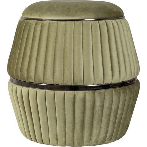 Pouf Doric in Velluto Plissé Verde e Grafite (1/3)