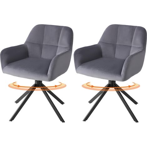 2 Chaise Salle à Manger, Chaise Pivotante à 360°, Chaise de Cuisine, Fauteuil en Velours, Supportant 120 kg, Fauteuil Coiffeuse, Pieds en Métal, pour Salle à Manger ou Bureau, Gris (1/5)